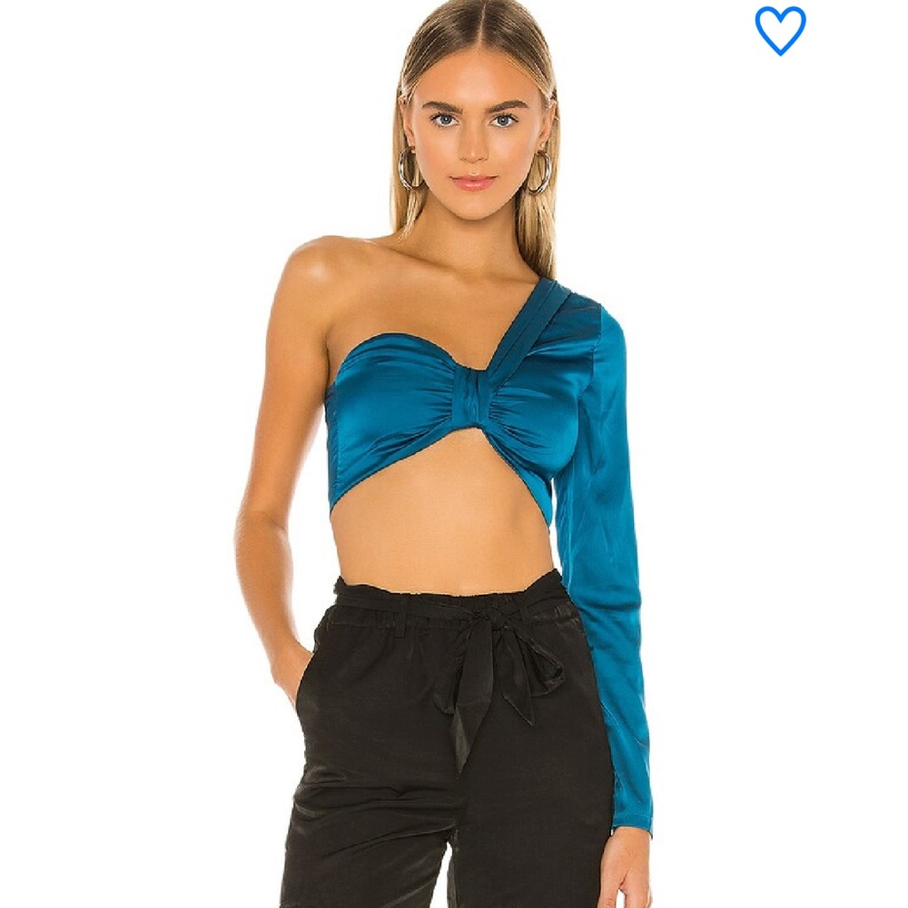 Superdown Blue Ranya One Sleeve Crop Top revolve